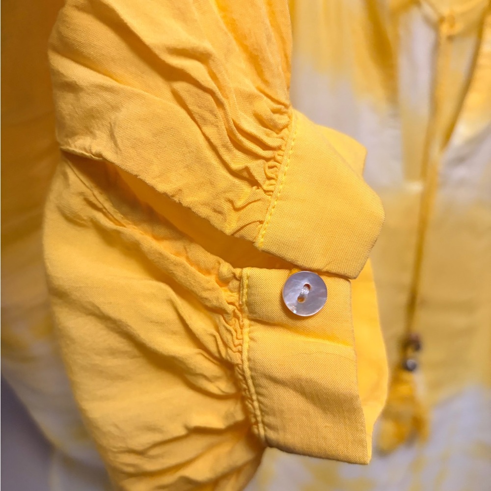 ESQUALO Viscose Yellow Tie-Dye Balloon Sleeve Boho Blouse - Picture 4 of 10